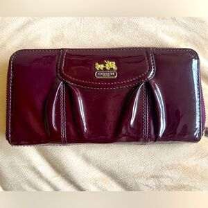 COACH Madison Wallet- Plum Pleated Patent Leather